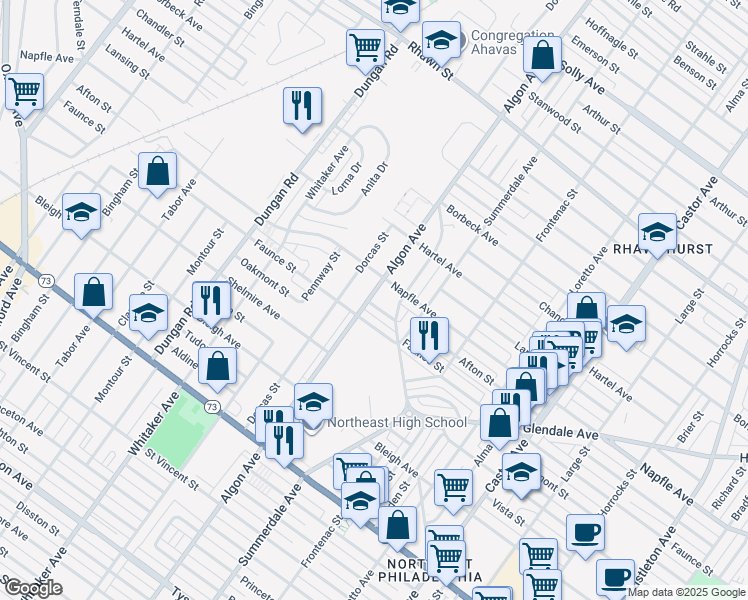 map of restaurants, bars, coffee shops, grocery stores, and more near 7614 Algon Avenue in Philadelphia