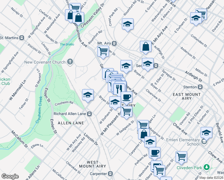 map of restaurants, bars, coffee shops, grocery stores, and more near 7226-34 Germantown Avenue in Philadelphia