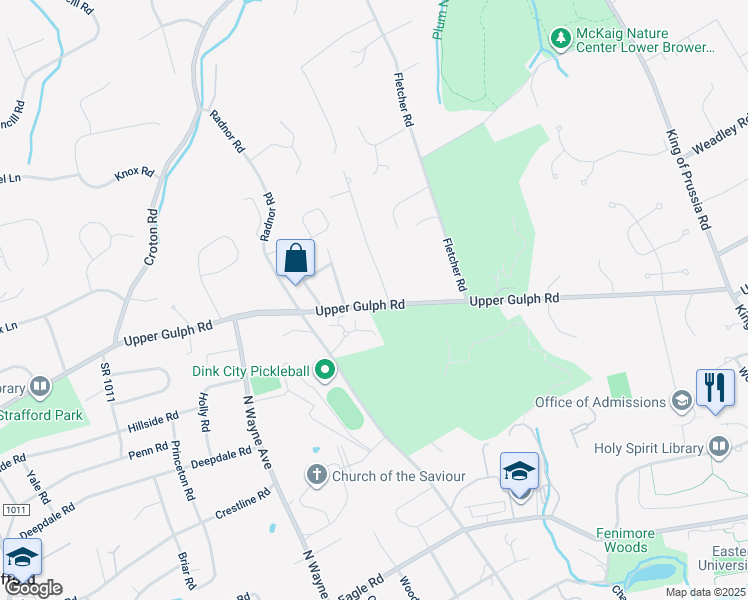 map of restaurants, bars, coffee shops, grocery stores, and more near 988 Upper Gulph Road in Wayne