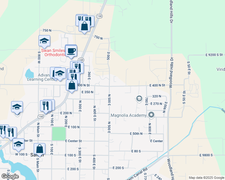 map of restaurants, bars, coffee shops, grocery stores, and more near 438 North 500 East in Salem
