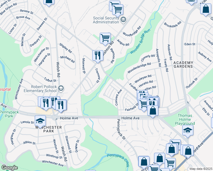 map of restaurants, bars, coffee shops, grocery stores, and more near 9026 Cloverly Road in Philadelphia