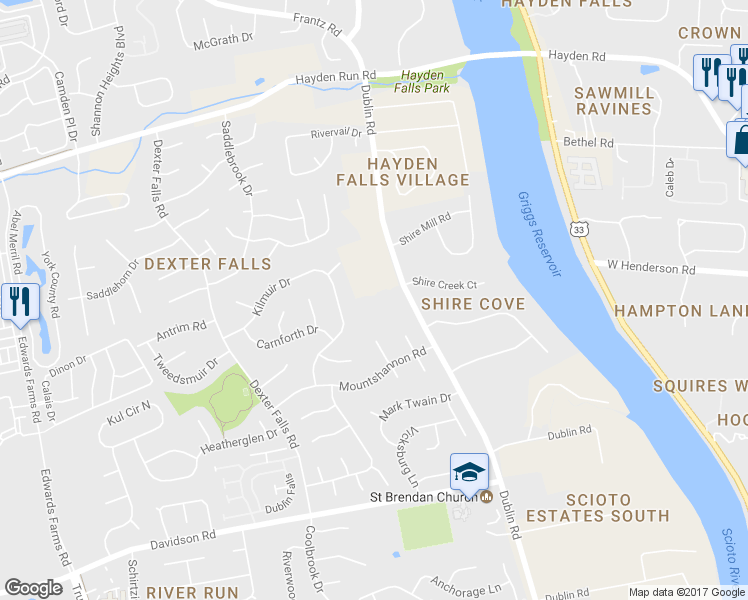 map of restaurants, bars, coffee shops, grocery stores, and more near 4723 Dublin Road in Columbus