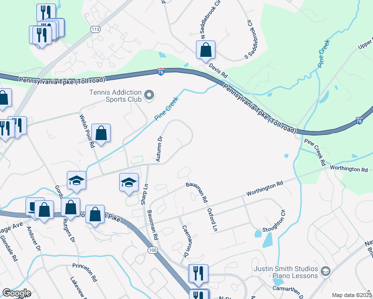map of restaurants, bars, coffee shops, grocery stores, and more near 213 Autumn Drive in Exton