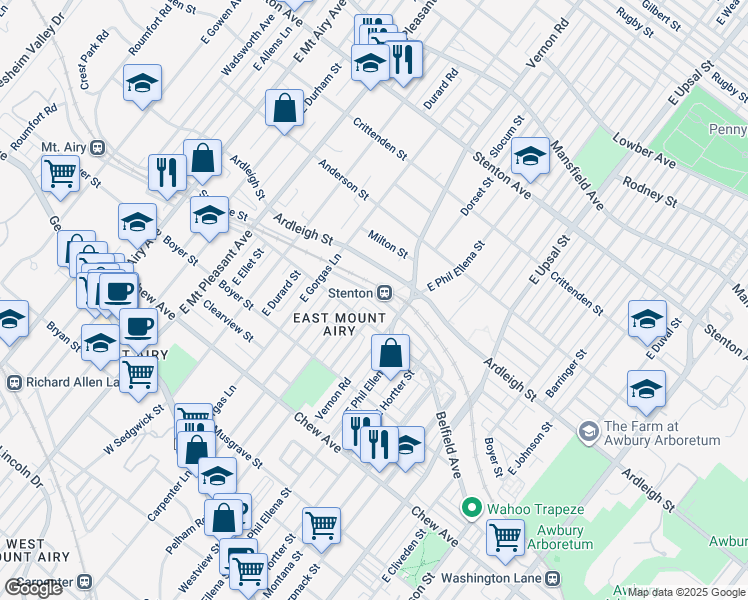 map of restaurants, bars, coffee shops, grocery stores, and more near 6730 Blakemore Street in Philadelphia