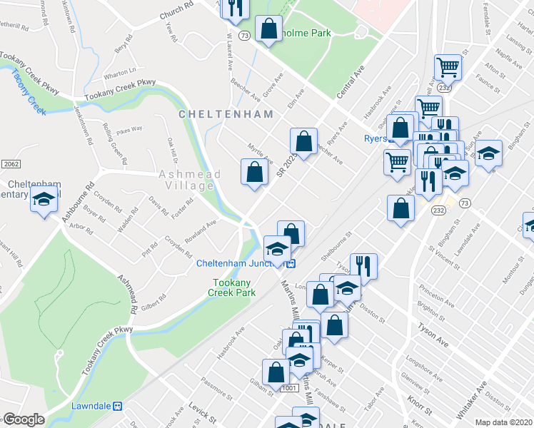 map of restaurants, bars, coffee shops, grocery stores, and more near 519 Central Avenue in Montgomery County