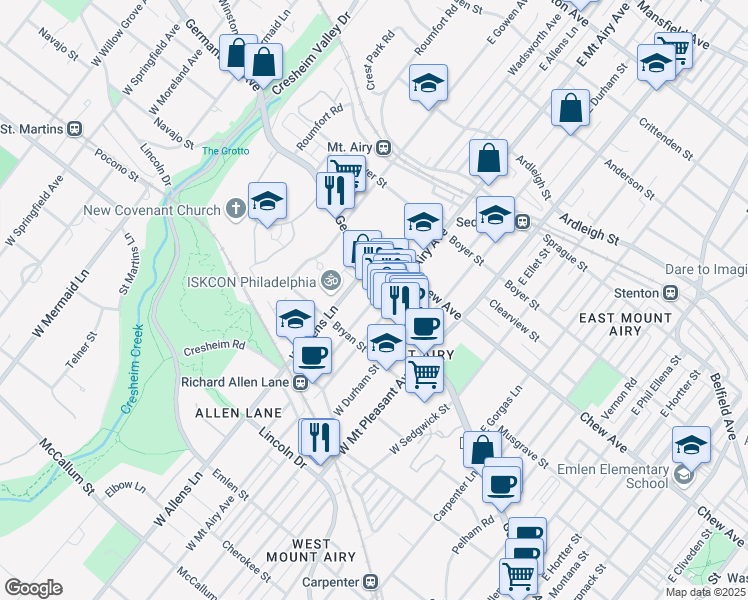 map of restaurants, bars, coffee shops, grocery stores, and more near 7226-34 Germantown Avenue in Philadelphia