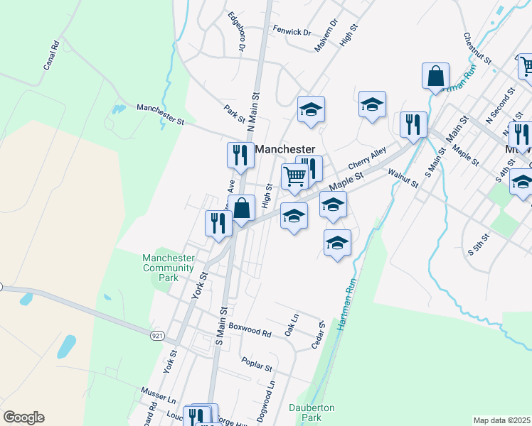 map of restaurants, bars, coffee shops, grocery stores, and more near 6 High Street in Manchester