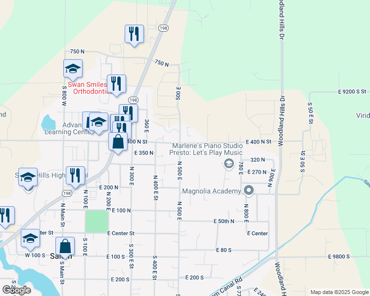 map of restaurants, bars, coffee shops, grocery stores, and more near 454 North 500 East in Salem