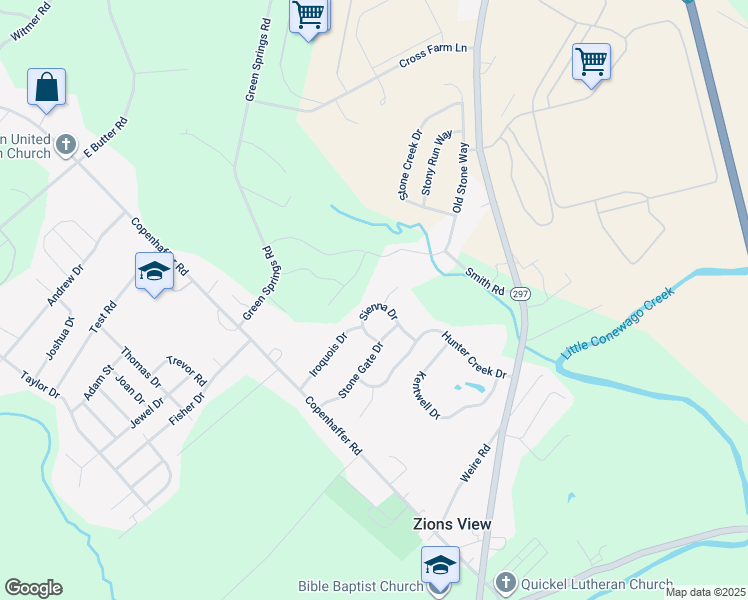 map of restaurants, bars, coffee shops, grocery stores, and more near 60 Sienna Drive in York