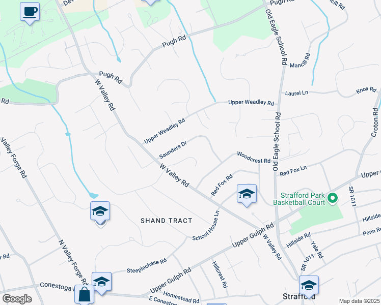 map of restaurants, bars, coffee shops, grocery stores, and more near 363 Colket Lane in Wayne