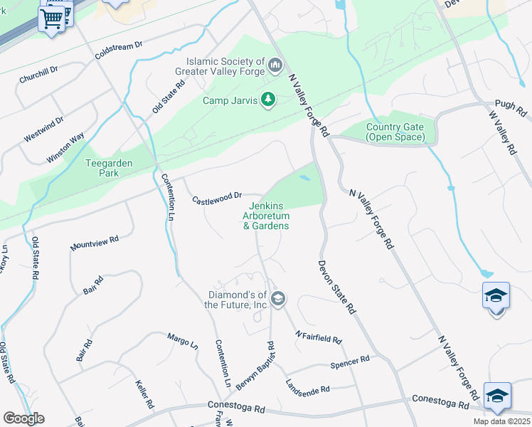 map of restaurants, bars, coffee shops, grocery stores, and more near 631 Berwyn Baptist Road in Devon