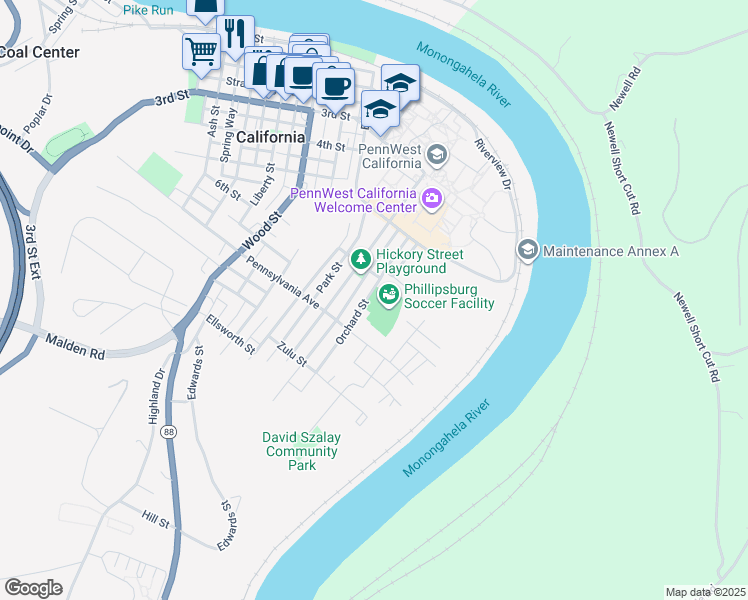 map of restaurants, bars, coffee shops, grocery stores, and more near 740 Orchard Street in California