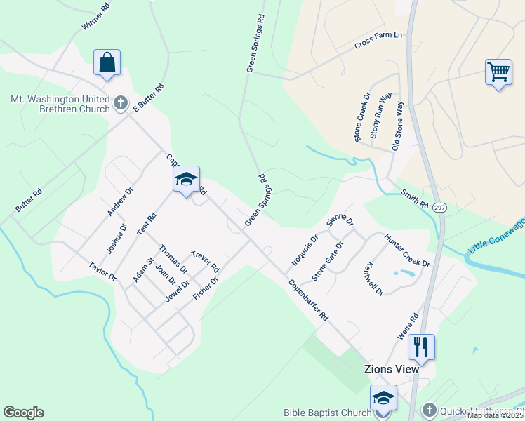 map of restaurants, bars, coffee shops, grocery stores, and more near 55 Green Springs Road in York