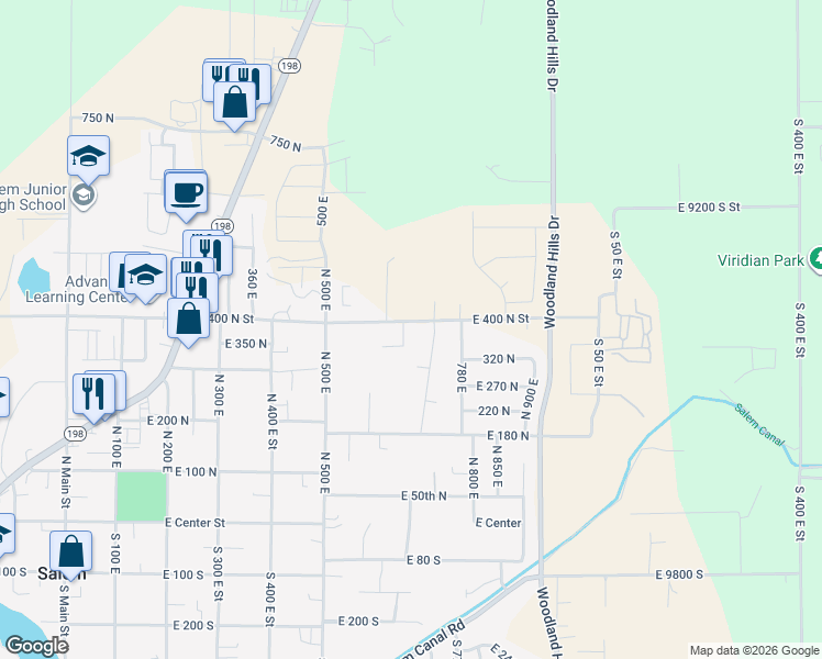 map of restaurants, bars, coffee shops, grocery stores, and more near 388 650 East in Salem