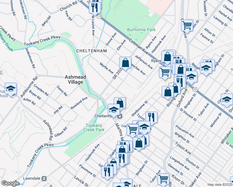 map of restaurants, bars, coffee shops, grocery stores, and more near 129 East Laurel Avenue in Montgomery County