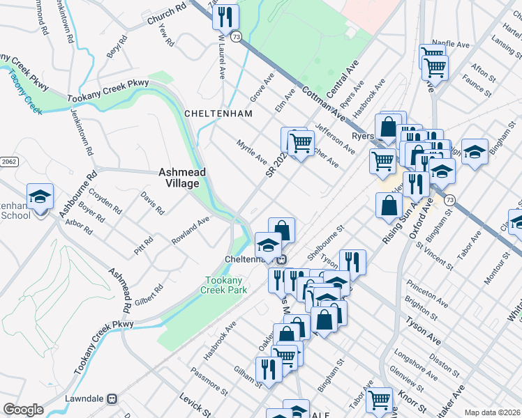 map of restaurants, bars, coffee shops, grocery stores, and more near 519 Central Avenue in Montgomery County