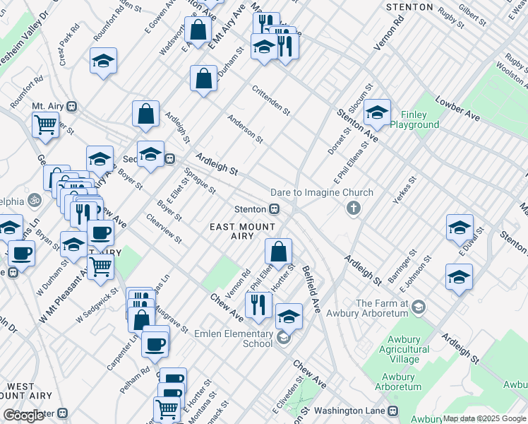 map of restaurants, bars, coffee shops, grocery stores, and more near 6752 Blakemore Street in Philadelphia