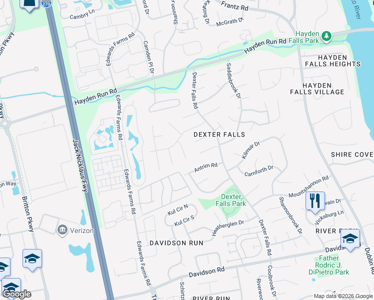 map of restaurants, bars, coffee shops, grocery stores, and more near 5244 Chaps Court in Columbus