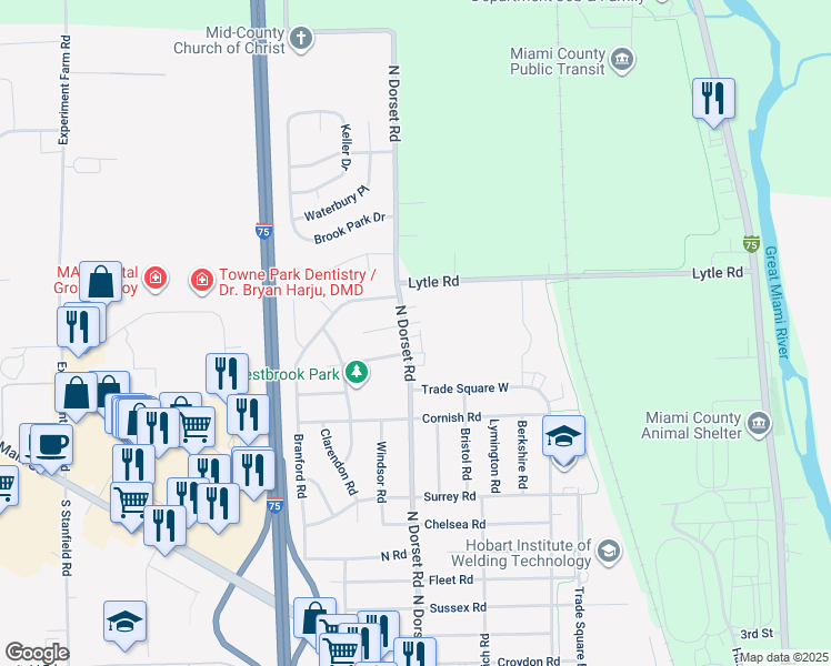 map of restaurants, bars, coffee shops, grocery stores, and more near 947 North Dorset Road in Troy