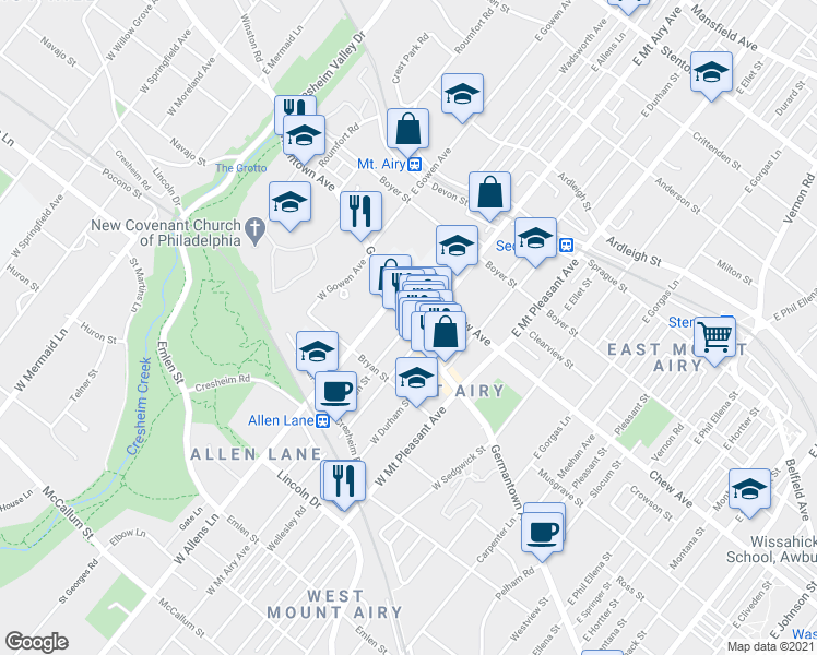 map of restaurants, bars, coffee shops, grocery stores, and more near 7216 Germantown Avenue in Philadelphia