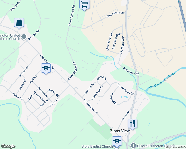 map of restaurants, bars, coffee shops, grocery stores, and more near 90 Sienna Drive in York