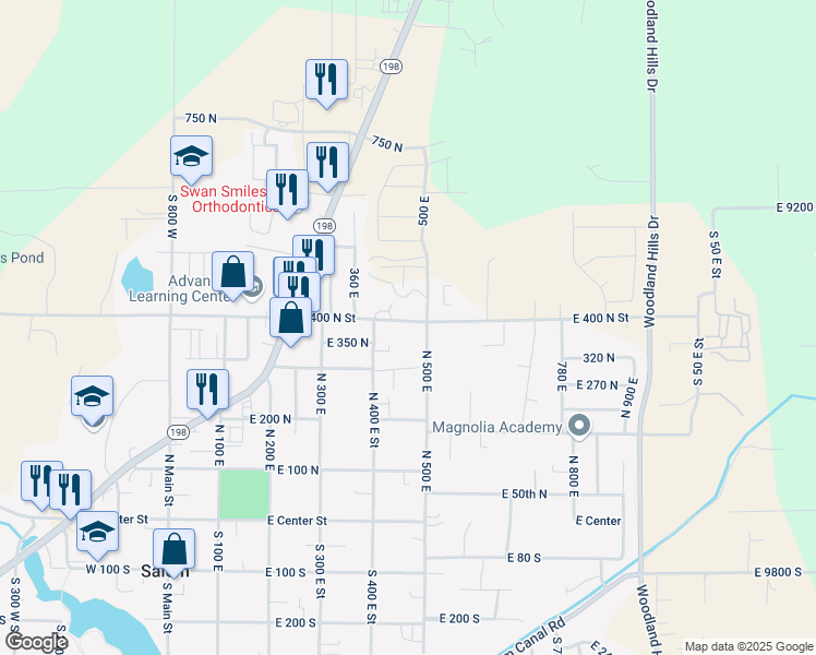map of restaurants, bars, coffee shops, grocery stores, and more near 432 East 400 North Street in Salem