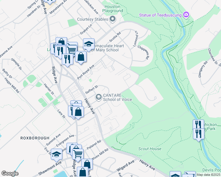 map of restaurants, bars, coffee shops, grocery stores, and more near 819 Crestview Road in Philadelphia