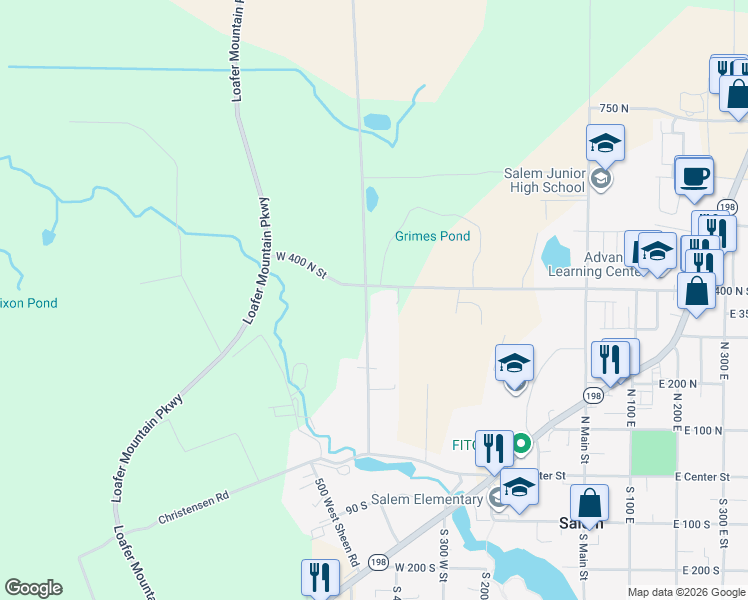 map of restaurants, bars, coffee shops, grocery stores, and more near 374 North 460 West in Salem