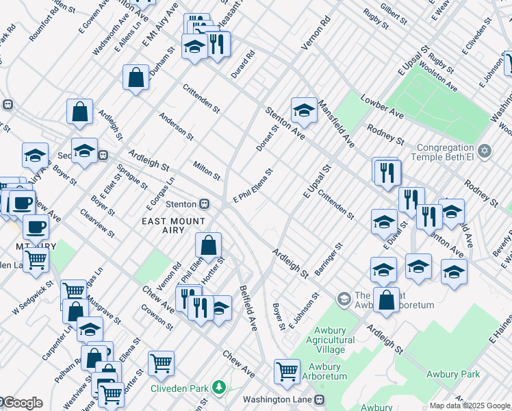 map of restaurants, bars, coffee shops, grocery stores, and more near 609 East Hortter Place in Philadelphia