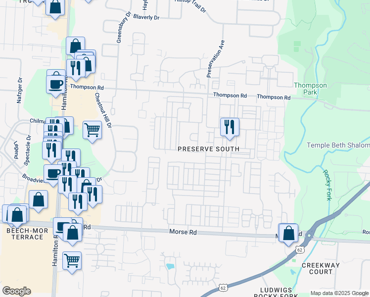 map of restaurants, bars, coffee shops, grocery stores, and more near 6234 Prairiefire Avenue in Columbus