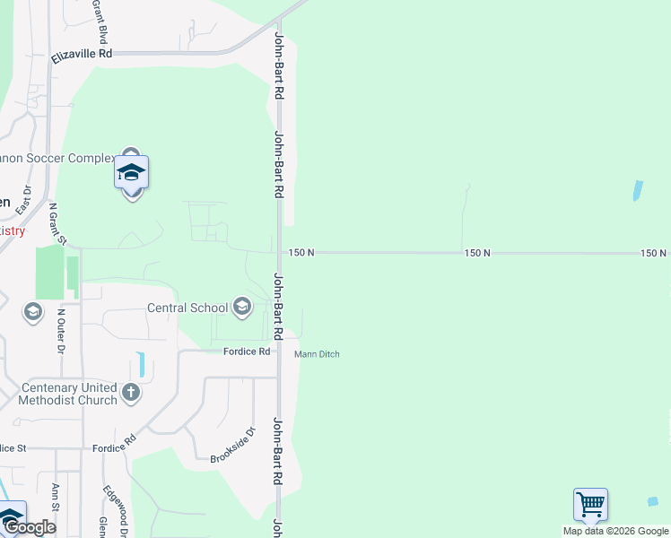 map of restaurants, bars, coffee shops, grocery stores, and more near 1153 150 North in Lebanon