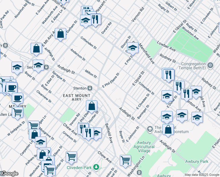 map of restaurants, bars, coffee shops, grocery stores, and more near 609 East Hortter Place in Philadelphia