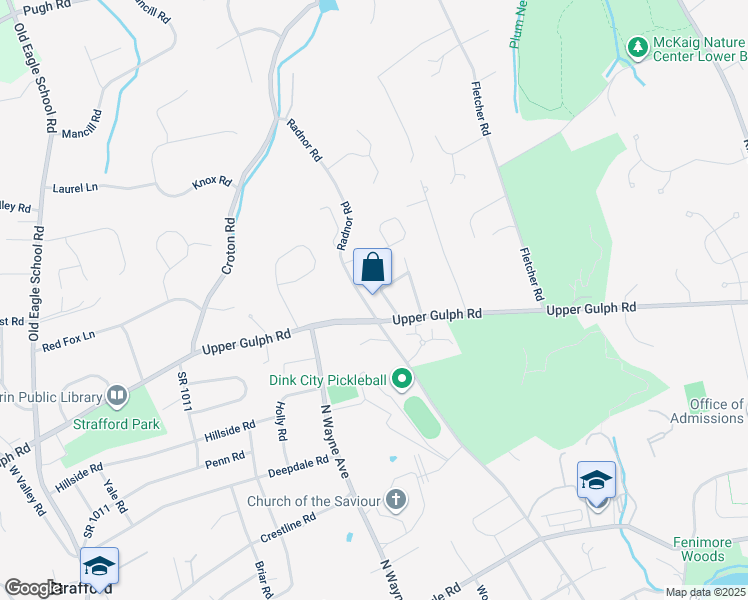 map of restaurants, bars, coffee shops, grocery stores, and more near 939 Radnor Road in Wayne