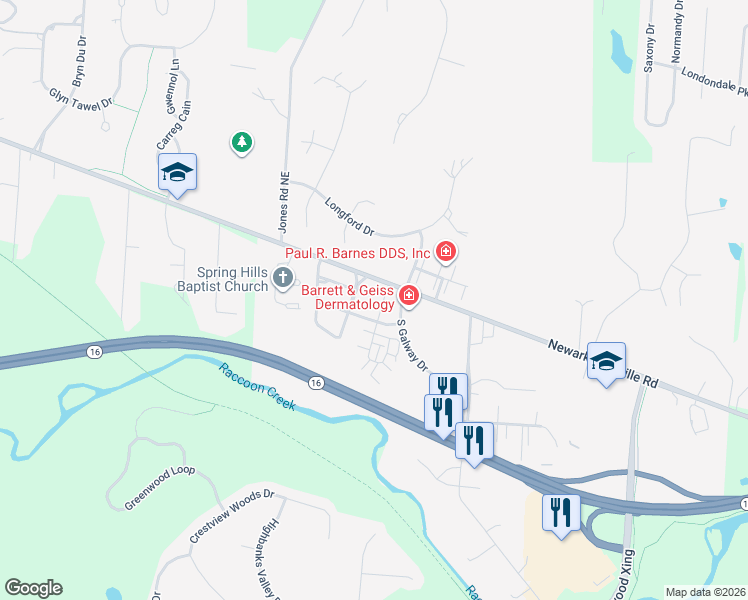 map of restaurants, bars, coffee shops, grocery stores, and more near 111 Shannon Lane in Granville