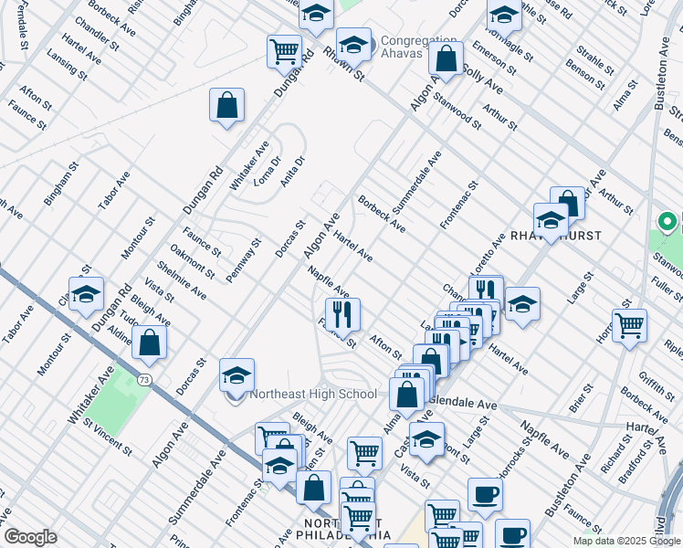map of restaurants, bars, coffee shops, grocery stores, and more near 7712 Summerdale Avenue in Philadelphia
