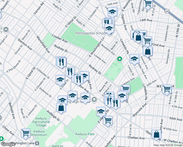 map of restaurants, bars, coffee shops, grocery stores, and more near 1538 Mohican Street in Philadelphia