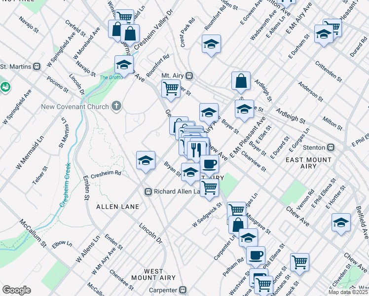 map of restaurants, bars, coffee shops, grocery stores, and more near 7226-34 Germantown Avenue in Philadelphia