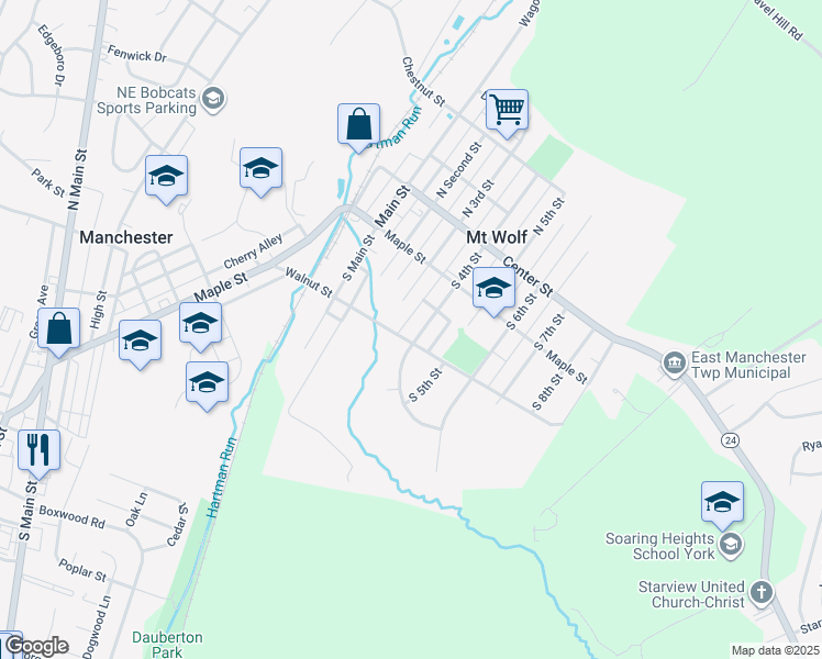 map of restaurants, bars, coffee shops, grocery stores, and more near 188 South 4th Street in Manchester
