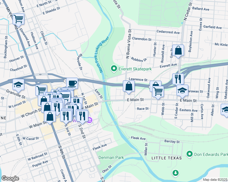 map of restaurants, bars, coffee shops, grocery stores, and more near South 35th Street in Newark