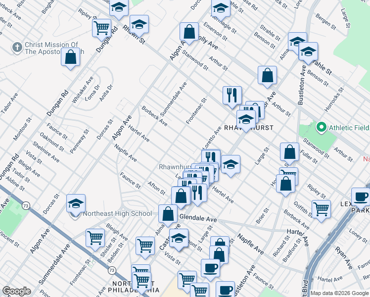 map of restaurants, bars, coffee shops, grocery stores, and more near 1815 Chandler Street in Philadelphia