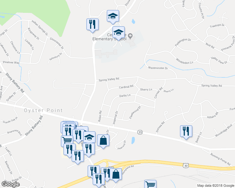 map of restaurants, bars, coffee shops, grocery stores, and more near 817 Darby Lane in Lancaster