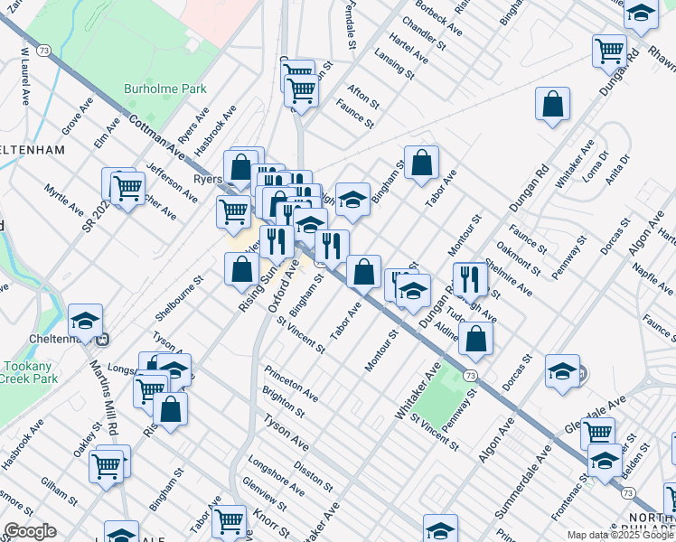 map of restaurants, bars, coffee shops, grocery stores, and more near 6824-26 Algon Avenue in Philadelphia
