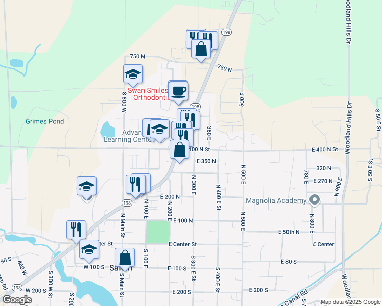 map of restaurants, bars, coffee shops, grocery stores, and more near 290 East 400 North in Salem