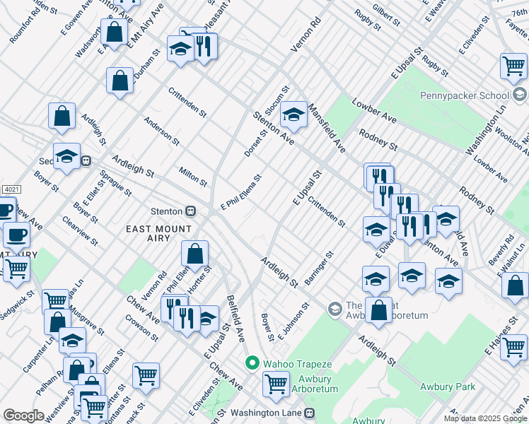 map of restaurants, bars, coffee shops, grocery stores, and more near East Sharpnack Street in Philadelphia