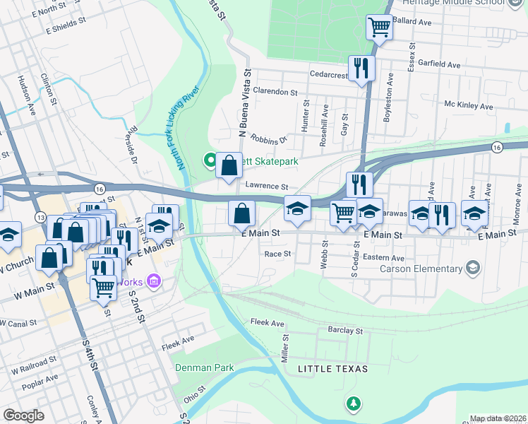 map of restaurants, bars, coffee shops, grocery stores, and more near 30 North Morris Street in Newark
