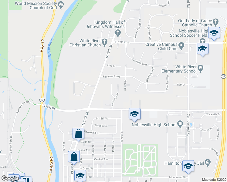 map of restaurants, bars, coffee shops, grocery stores, and more near 18742 Northview Place in Noblesville
