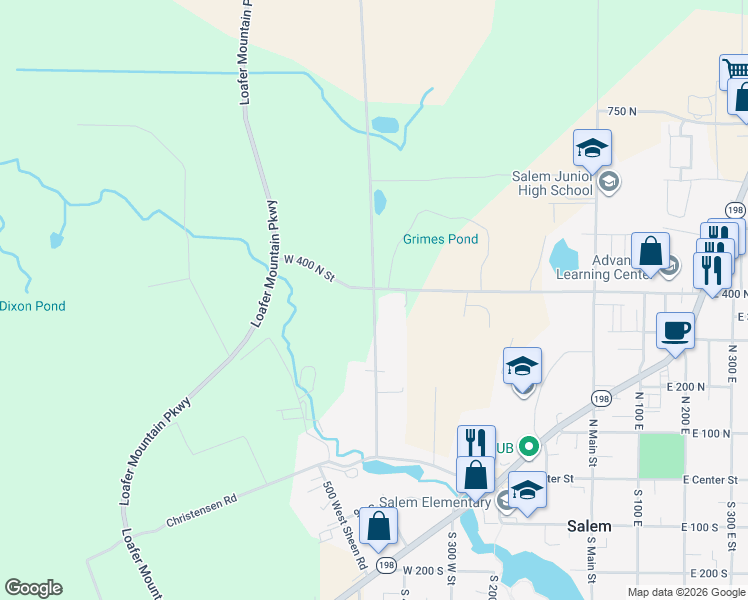 map of restaurants, bars, coffee shops, grocery stores, and more near 374 North 460 West in Salem