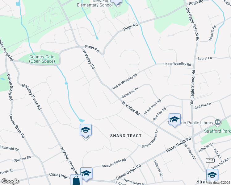 map of restaurants, bars, coffee shops, grocery stores, and more near 575 West Valley Road in Wayne