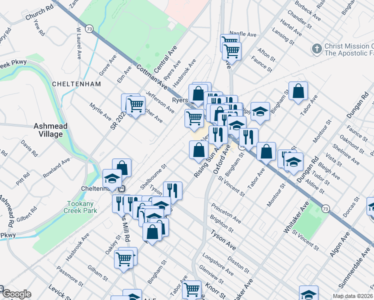 map of restaurants, bars, coffee shops, grocery stores, and more near 7212 Oakley Street in Philadelphia