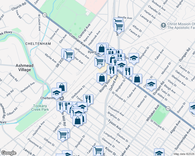 map of restaurants, bars, coffee shops, grocery stores, and more near 7212 Oakley Street in Philadelphia